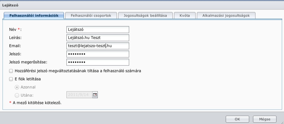 Felhasznli belltsok - Synology